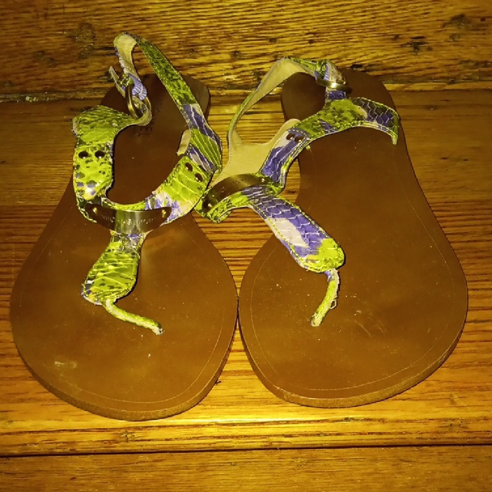 Michael Kors Brown Sandals with Green and Purple Accents